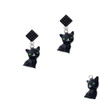 Resin Black Cat Black Crystal Diamond-Shape Earrings