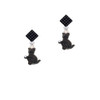 Resin Black Playing Cat Black Crystal Diamond-Shape Earrings