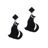 Acrylic Sitting Black Cat with Crystal Eyes Black Crystal Diamond-Shape Earrings