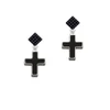 Large Black Enamel Cross with Decorated Sides Black Crystal Diamond-Shape Earrings