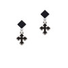 Small Black Enamel Botonee Cross Black Crystal Diamond-Shape Earrings