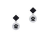 Black Paw on White Disc Black Crystal Diamond-Shape Earrings
