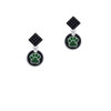 Green Paw on Black Disc Black Crystal Diamond-Shape Earrings