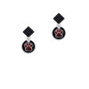 Maroon Paw on Black Disc Black Crystal Diamond-Shape Earrings