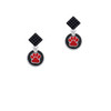 Red Paw on Black Disc Black Crystal Diamond-Shape Earrings