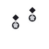 White Paw on Black Disc Black Crystal Diamond-Shape Earrings