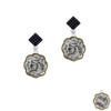 Dragon and Phoenix Two Tone Medallion Black Crystal Diamond-Shape Earrings
