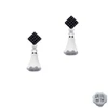 3-D White Ghost with Black Crystals Black Crystal Diamond-Shape Earrings