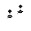 Graduation Cap Black Crystal Diamond-Shape Earrings