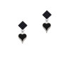 Small Long Black Heart Black Crystal Diamond-Shape Earrings