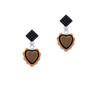 Brown & Black Heart with Orange Ruffles Black Crystal Diamond-Shape Earrings