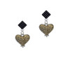 Two Tone Alligator Print Heart Black Crystal Diamond-Shape Earrings
