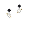 Open Heart with Gold Tone Arrow Black Crystal Diamond-Shape Earrings