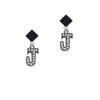 Crystal Black Initial - J - Beaded Border - Black Crystal Diamond-Shape Earrings