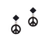Acrylic Small Black Peace Sign Black Crystal Diamond-Shape Earrings