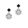 Large Daisy with Gold Tone Peace Sign Black Crystal Diamond-Shape Earrings