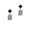 Crystal Black Initial - S - Beaded Border - Black Crystal Diamond-Shape Earrings
