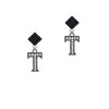 Crystal Black Initial - T - Beaded Border - Black Crystal Diamond-Shape Earrings