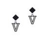 Crystal Black Initial - V - Beaded Border - Black Crystal Diamond-Shape Earrings