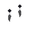 Medium Black Enamel Angel Wing Black Crystal Diamond-Shape Earrings