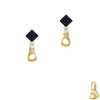 Small Gold Tone Boxing Glove Black Crystal Diamond-Shape Earrings