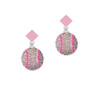 Large Super Sparkle Crystal Pink AB Softball Pink Crystal Diamond-Shape Earrings
