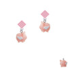 Resin Flying Pink Pig Pink Crystal Diamond-Shape Earrings