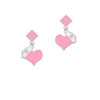 Pink Heart with Nurse Hat Pink Crystal Diamond-Shape Earrings
