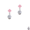Survivor with Pink Ribbon on White Spinners Pink Crystal Diamond-Shape Earrings