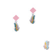 Translucent Pastel Flying Butterfly Pink Crystal Diamond-Shape Earrings