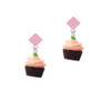 Resin Chocolate Cupcake with Pink Frosting Pink Crystal Diamond-Shape Earrings