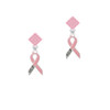 Pink Ribbon ''Help'' Pink Crystal Diamond-Shape Earrings