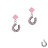 Beaded Pink Crystal Horseshoe with Good Luck Pink Crystal Diamond-Shape Earrings