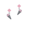 3-D Resin Strawberry Ice Cream Cone with Crystals Pink Crystal Diamond-Shape Earrings