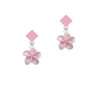 Pink Plumeria Flower Pink Crystal Diamond-Shape Earrings
