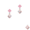 Small 3-D Pink Present Box with Bow Pink Crystal Diamond-Shape Earrings