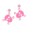 Acrylic Large Pink Skull Pink Crystal Diamond-Shape Earrings
