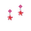 Hot Pink and Orange Plumeria Flower Hot Pink Crystal Diamond-Shape Earrings