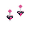 Hot Pink Large Cheetah Print Heart Hot Pink Crystal Diamond-Shape Earrings