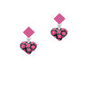 Hot Pink Cheetah Print Heart Hot Pink Crystal Diamond-Shape Earrings