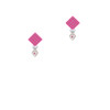 Mini October - Hot Pink Crystal Heart Hot Pink Crystal Diamond-Shape Earrings