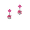 Hot Pink Hibiscus Flowers Spinner Hot Pink Crystal Diamond-Shape Earrings