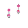 Hot Pink & Orange Plumeria Flowers Spinner Hot Pink Crystal Diamond-Shape Earrings