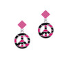 Large Hot Pink Tiger Print Peace Sign Hot Pink Crystal Diamond-Shape Earrings