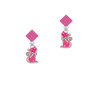 Hot Pink Glitter Cat Hot Pink Crystal Diamond-Shape Earrings