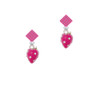 Large 3-D Hot Pink Strawberry with Crystals Hot Pink Crystal Diamond-Shape Earrings