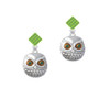 Large Round Owl with Green Crystal Eyes Lime Green Crystal Diamond-Shape Earrings