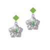 Lime Green & Hot Blue Butterfly on Large Flower Lime Green Crystal Diamond-Shape Earrings