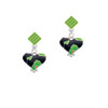 Lime Green Large Cheetah Print Heart Lime Green Crystal Diamond-Shape Earrings