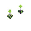 Lime Green Cheetah Print Heart Lime Green Crystal Diamond-Shape Earrings